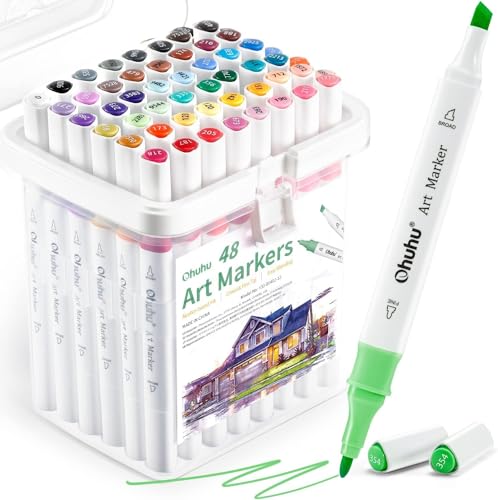Ohuhu Alcohol Markers Fine& Chisel 48 Landscape Colors for Beginners Adults - color: Landscape Tones, size: 1 Count (Pack of 48)
