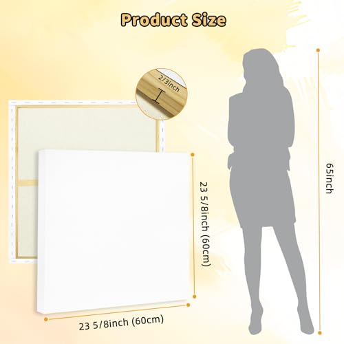 4-Pack 24x24 Square Stretched Canvas Cotton for Oil & Acrylic (60 x 60 cm) | 380gsm 100% cotton, triple acid-free gesso, no bleed warp resistant, for mixed media - size: 4PK - 24"x24"