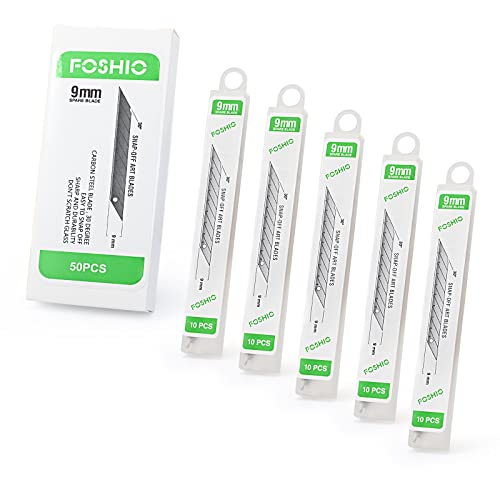 FOSHIO 50 Pack 30 Degree Snap Off Blades 9MM, Universal Utility Knives Hobby Knife Blades Vinyl Wraps Cutter Knife Replacement Blades