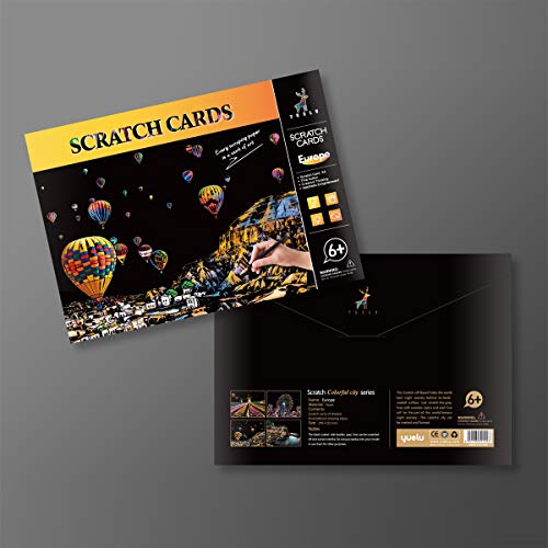 4-Sheet Rainbow Scratch Art with Tools for Adults & Teens, A4 Scenic Design - color: Europe
