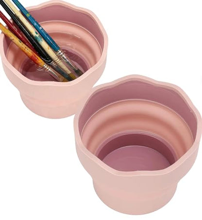2Pcs Painting Water Cup, Silicone Collapsible Paint Brush Water Cup, 3.81x3.81in Collapsible Brush Washer Cups, Portable Painting Pen Washing Bucket for Cleaning Brushes