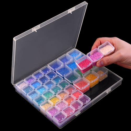 RJ-Sport Dual-Sized Bead Organizer with 28 Small & 15 Mid-sized Grids | Diamond Art Storage Container Box to Keep Small Items Separated & Organized - color: 28 + 15 mid