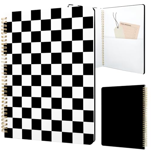 Cute Spiral Notebook journal A4 Aesthetic Pretty Design for Women Girls Kawaii with Pocket, 8.5 x 11 inch, Lined, Black Plaid - color: Black Plaid, style: Lined