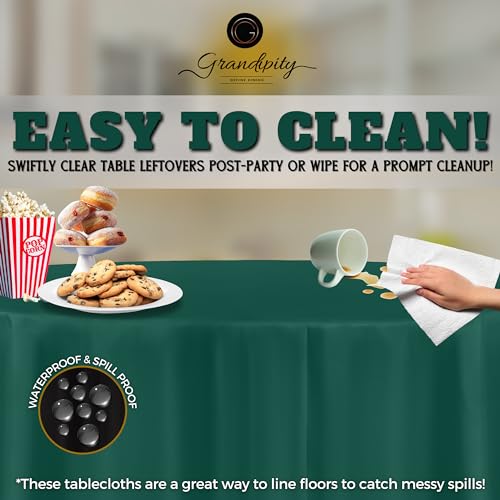 Grandipity Plastic Table Cloth Disposable 12 Pack 84" Round Dark Green | Plastic table covers, durable disposable tablecloths, fade and tear-resistent table cover for party, event - color: Dark Green, size: 84in. Round