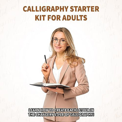 SpiceBox Learn Calligraphy Set for Beginners with Pens and Introduction Book for Adults, Hand Lettering Penmanship Learning Kit, Multi Colors (06772)