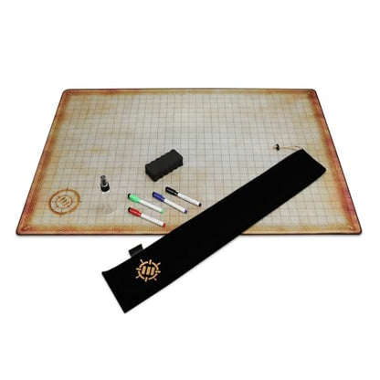 ENHANCE Deluxe DND Map - 3 Foot (36x24in) RPG Grid Mat with Premium Rubber, Non-Slip Grip, No Creasing - Dry Erase DND Mat Set for Masters and Starters, Erasable Parchment with Travel Pouch, Markers