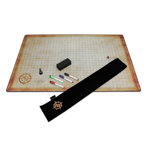 ENHANCE Deluxe DND Map - 3 Foot (36x24in) RPG Grid Mat with Premium Rubber, Non-Slip Grip, No Creasing - Dry Erase DND Mat Set for Masters and Starters, Erasable Parchment with Travel Pouch, Markers