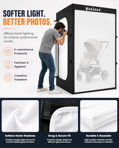 Photo Light Box 47×39×79 Inch for Clothing Photography, 400 LED Studio Shooting Tent with 8 Light Panels, CRI 96+, 12000lm Daylight, 3 Matte PP Backdrops for Bags, Models & Large Products - size: 47*39*79 inch