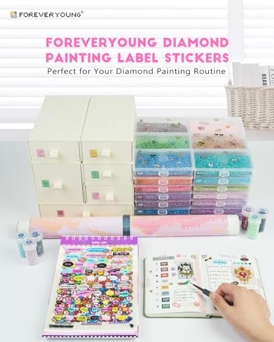 ForeverYoung Diamond Art Label Sticker Book, 72-Page, 8000+ Stickers | Diamond art label sticker book with 8000+ stickers and 72 pages. Helps organize diamond painting drills, colors and storage