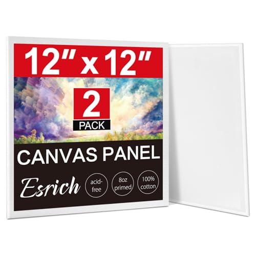 ESRICH Canvas for Painting, 2 Pack Square Canvas Boards for Painting 12x12 100% Cotton Primed Acid Free Blank Canvas Panels for Oil Paint, Watercolor, Acrylic Paint, Gouache and Tempera. - size: 12*12in 2pack