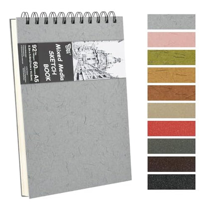 8.3x5.8 Sketch Book,Art Sketchbook for Drawing Pad,Mixed Media Sketchbook - color: TopSpiral-NatureWhite-Grey