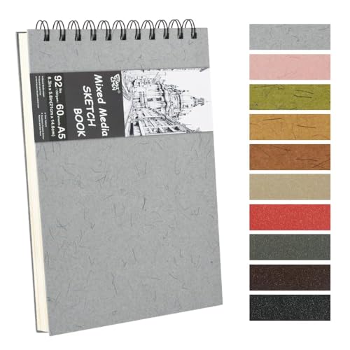 8.3x5.8 Sketch Book,Art Sketchbook for Drawing Pad,Mixed Media Sketchbook - color: TopSpiral-NatureWhite-Grey