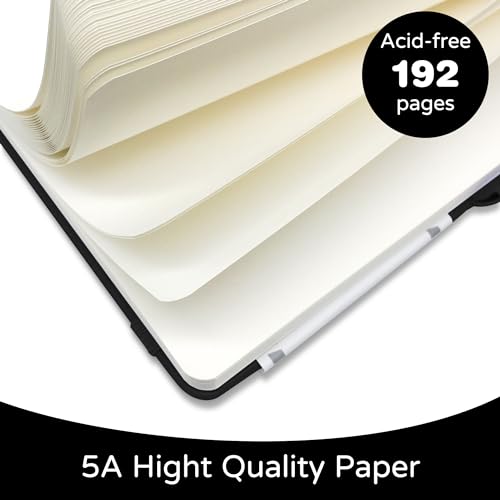 Blank Journal Notebook, A5, 192 Pages 100 GSM Thick Sketch Book for Women Men, Hardcover Leather Unlined Journaling for Work, Notebooks for Writing, 5.8 inches x 8.5 inches (Black) - color: Black, style: a-Blank