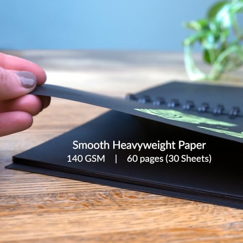 WA Portman Black Paper Notebook A5, 140 GSM (2-Pack) 60 Pages Sketchpad | 2-Pack Dark Paper Sketchbook A5 (6" X 8.25") Black Page Sketchbook, Black Paper Journal 60 Pages (30 Sheets) Watercolor Paper - size: A5 2 Pack
