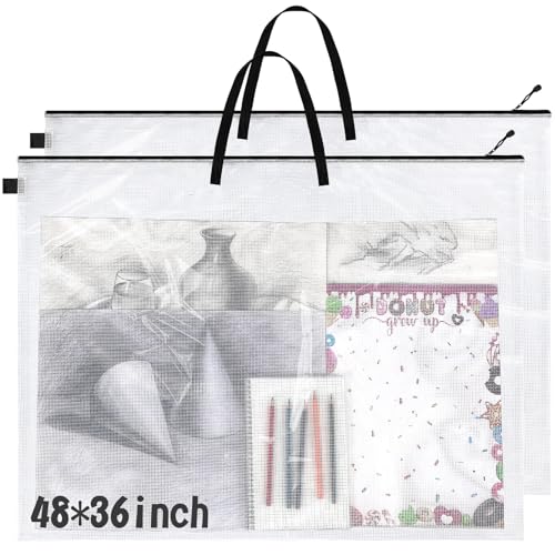 Tenceur 2 Pcs 36 x 48 Inch Art Portfolio Case Large Art Portfolio Bag Folder Poster Storage Bag with Handle for Bulletin Board (Black) - color: Black