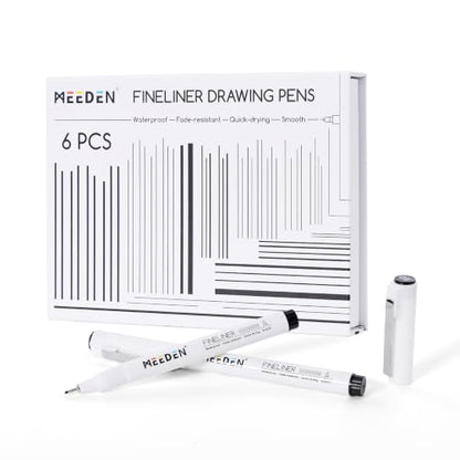 MEEDEN Micro Fineliner Drawing Pens: 0.8mm Needle Nib, 6 Pack, Black Ink | Waterproof archival ink for bold outlining, comic panels, lettering, manga, illustration, and strong line contrast - style: 0.8mm Needle Nib