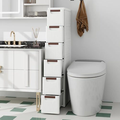 POWERSTONE 6-Drawer Plastic Storage Cart, Narrow Organizer Rolling Cart with 4 Wheels, Space-Saving Slim Mobile Utility for Bathroom, Office & Classroom - size: 43"H 6 Drawer