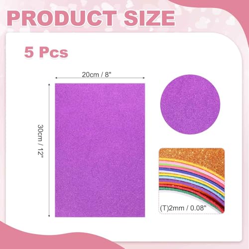 MECCANIXITY 5 Sheets Purple Shiny Foam Sheets, 8 Inch x 12 Inch Sparkle EVA Foam Handicraft Sheets EVA Paper for Art Crafts Projects, Scrapbook Gift DIY Card Party Decoration - color: Purple