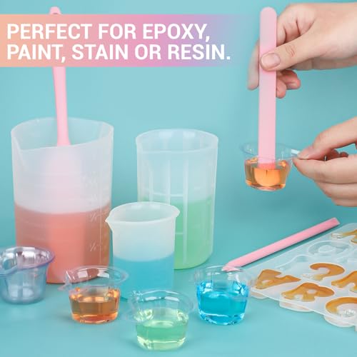 6PCS Silicone Stir Sticks Kits, 2pcs Spatula Scraper, 2pieces Large Silicone Sticks, 2pack Pointed Stir Rods, Reusable DIY Craft Tool for Mixing Resin, Paint, Liquid, Pink - color: Pink, size: Large&Medium-6PCS