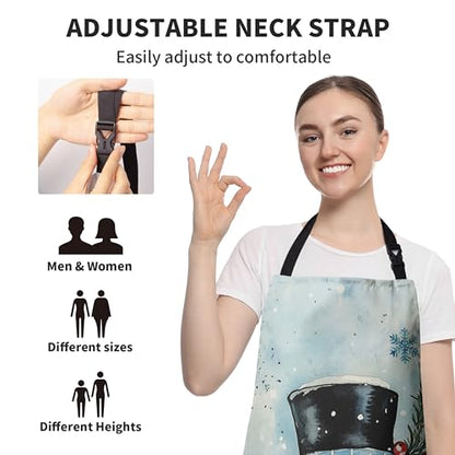 Lovely Snowman Apron Winter Snowflakes Cooking Apron Winter Aprons Xmas Blue Snowflakes Kitchen Aprons With Two Pockets for Baking Crafting Painting - color: Winter Snowman