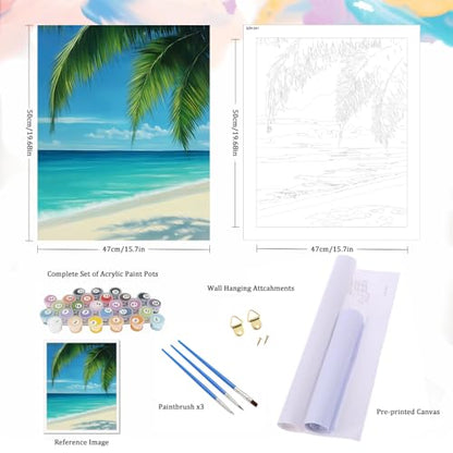 Natuyalo Beach Landscape Paint by Numbers Kit for Adults - Beginner Seaside View - Adult Paint by Number Kits on Canvas - DIY Acrylic Painting Kits for Gift - 16x20 Inch - color: ART-01