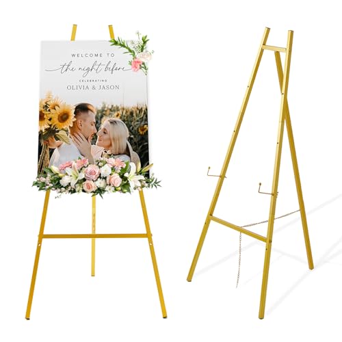 57.1" Gold Easel Stand for Sign,Tall Heavy Duty Display Easel - size: high--57.1"