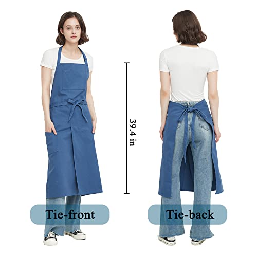 Pottery Apron Split Leg,100% Cotton Artist Apron 3 Pockets for Women Men,Ceramics Clay - color: Blue, size: 39" long