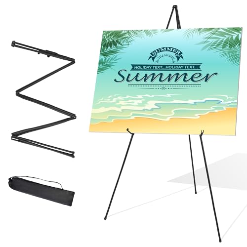 Easel Stand for Wedding Sign & Poster Display 63'' Portable Art Easel for Floor Adjustable Metal Easel Black - style: Black