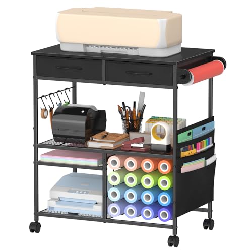 Mobile Craft Cart with Vinyl Roll Holder, Crafting Table Accessories Holder - color: Black