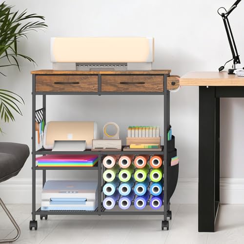 Mobile Craft Cart with Vinyl Roll Holder, Crafting Table Accessories Holder - color: Brown