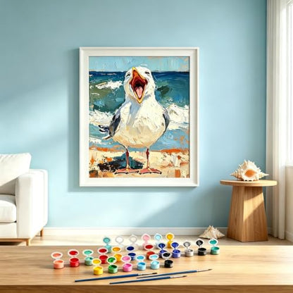 BYGFHLYW Funny Seagull Beach Ocean Paint by Numbers Kit for Adults Canvas - color: PB515-1