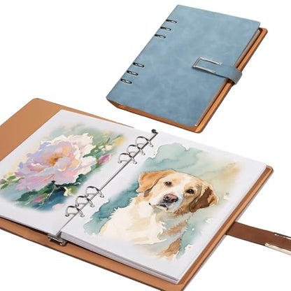 Professional Watercolor Sketchbook with 6-Ring Binder, 20 Sheets 300GSM/140lb 100% Cotton Acid-Free Cold Press Paper, 9.25" x 6.3" Textured Art Journal for Artists, Students & Adults (Blue) - color: Blue