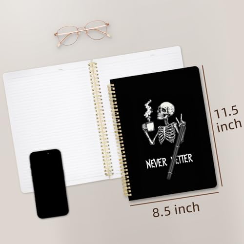 Cute Spiral Notebook journal A4 Aesthetic Pretty Design for Women Girls Kawaii with Pocket, 8.5 x 11 inch, Lined, Skeleton - color: Coffee Skeleton, style: Lined