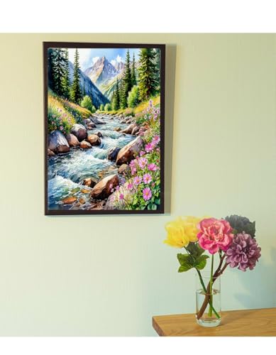 ALEXMACLIST 5D Diamond Painting Kit for Adults, Watercolor Mountain Stream Landscape DIY Diamond Art, Full Drill Rhinestone Craft for Home Decor, 12x16 Inches - color: Mountain Stream