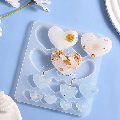 5 Pcs Jewelry Resin Molds - Silicone Heart Resin Casting Molds for Epoxy & Jewelry Making - color: 5pcs-135x120x8.5mm-heart resin silicone mold