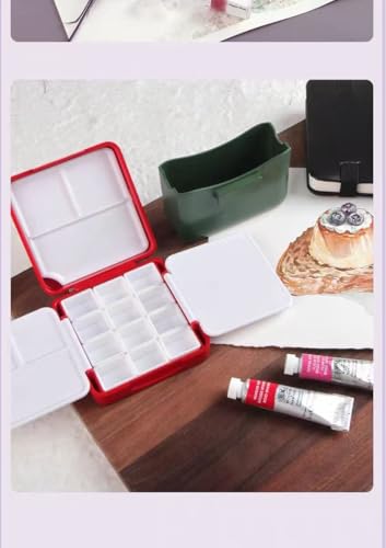 24 Wells Empty Travel Watercolor Paint Palette Case Mixing Tray, Pocket Size - color: Green