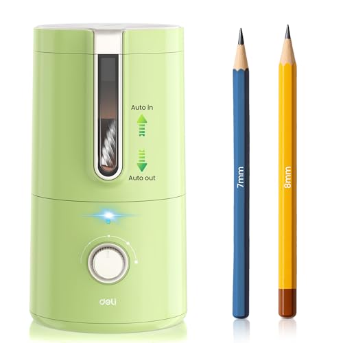 deli Electric Pencil Sharpener, Fully Automatic Pencil Sharpener | for 6.9-8mm Pencils, 5 Sharpness Modes, Rechargeable Hands-Free Sharpener for Classroom Home Office,Green - color: Green