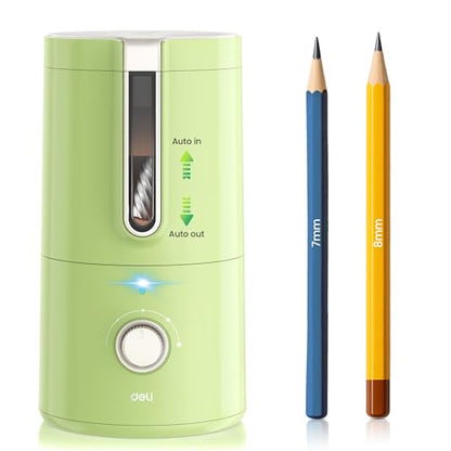 deli Electric Pencil Sharpener, Fully Automatic Pencil Sharpener | for 6.9-8mm Pencils, 5 Sharpness Modes, Rechargeable Hands-Free Sharpener for Classroom Home Office,Green - color: Green
