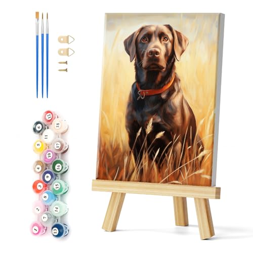 Natuyalo Framed Paint by Numbers Kit for Adults Beginner, Black Dog Adult Paint by Number Kits on Canvas with Frame, Animals Acrylic Paint by Numbers for Home Decor 12x16 Inch - color: Color-09