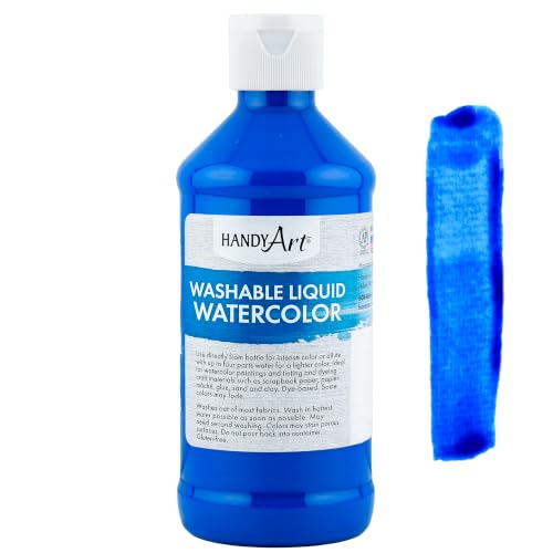Handy Art Washable Liquid Watercolor Paint, Fluorescent Blue, 8 oz Bottle | Ready to Use Concentrated Dye-Based Liquid, Deep Color Strength, Dilute with Water, Certified Safe AP Non-Toxic, Made in USA - color: Fluorescent Blue