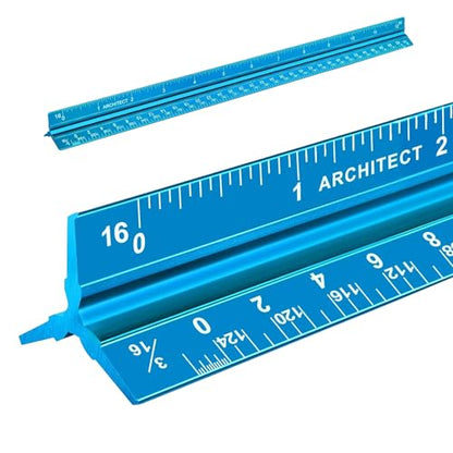 Architectural Scale Ruler, Imperial Measurements 12'', Laser-Etched Aluminum Architect Triangular Ruler for Architects, Students, Draftsman, and Engineers(Blue) | Blue, Laser-Etched Aluminum Architect Triangular Ruler for Architects, Students, Draftsman,