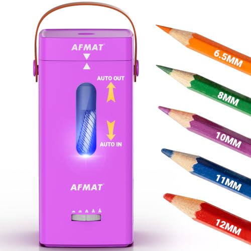 AFMAT Electric Pencil Sharpener, Fully Automatic Pencil Sharpener, Auto in & Out, Rechargeable Hands-Free Sharpeners for Jumbo & Colored Pencils (6.5-12mm), Portable for Home/Classroom/Office PSC6 - color: Purple
