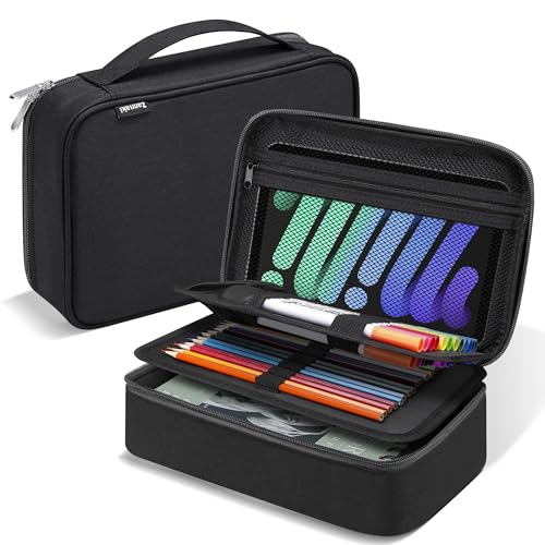 Big Capacity Storage Pouch Marker Pen Pencil Case Simple Stationery Bag Box Art Tool & Sketch Storage Boxes for Bullet Journal Middle High School Office College Student Girl Women Adult Teen - color: L Black