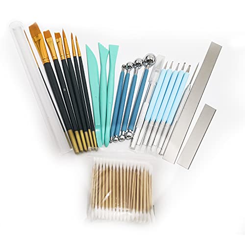 24Pcs Polymer Clay Tools Supplies Kit Roller Pin Sculpting Clay Cutters for Earring Jewelry Acrylic Roller Modeling Precision Knife Set Needle Detail - color: 24 Pcs