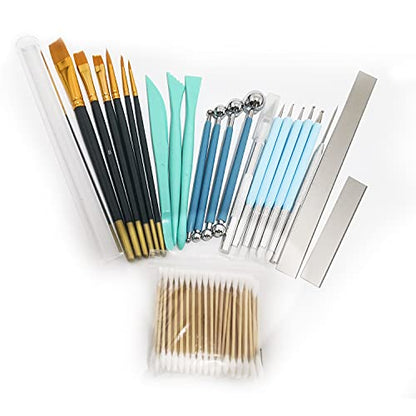24Pcs Polymer Clay Tools Supplies Kit Roller Pin Sculpting Clay Cutters for Earring Jewelry Acrylic Roller Modeling Precision Knife Set Needle Detail - color: 24 Pcs