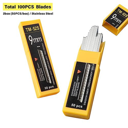 9mm Utility Knife Replacement Blades, Snap Off Blades for 9MM Universal Art Knife,Stainless Steel Blades Use in Office, Home, Arts, Crafts - 100PCS
