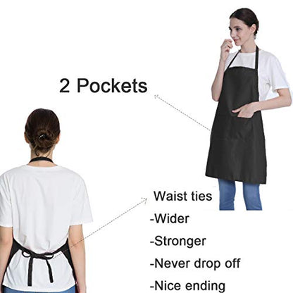 Total 6PCS Black Apron for Wowen Adult Unisex with 2 Pockets-Chef Cooking Baking Kitchen Restaurant Crafting Painting Party Aprons - color: Black