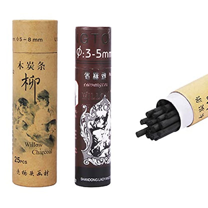 Vine Charcoal, Soft, Black 25 Charcoal Sticks for Drawing, Sketching, and Fine Art, Willow Sketch Charcoal Pencils for Drawing (3-5mm(25pcs)) - style: 3-5mm