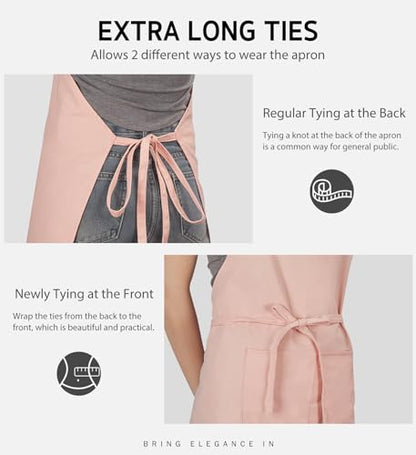 Syntus Apron for Men Women, Adjustable Cooking Kitchen Apron with 2 Pockets | Machine Washable, Firm Stitching, Stain Resistance, Long Tie Straps, 2 Pockets, Versatility, Unisex Use, Gift, BBQ - color: Nude Pink, style: 2 Cotton