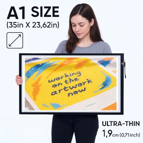 A1 Upgrade LED Light Pad for Diamond Art Painting & Tracing, Extra Large 35" x 23.6" Light Board with 5 Dimmable Brightness Levels, Dot-Free Illumination for Sketching & Art, DC Powered - size: A1 (Double Light Strips)